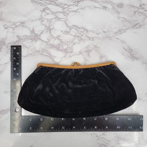 Vintage Clutch 60s Elegant Black Velvet Evening Bag - Picture 10 of 10